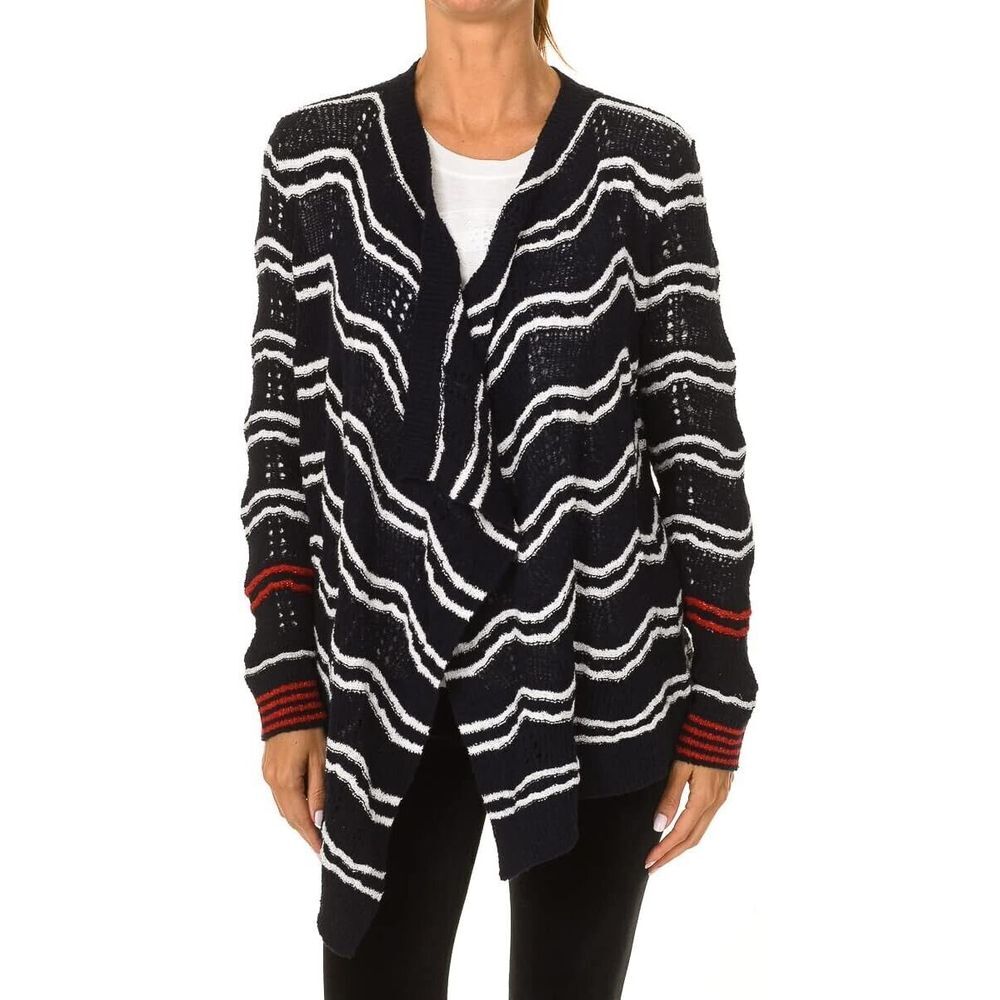 Desigual Womens Navy Blue Cardigan Open Front Striped Long Sleeve Sweater XS NWT